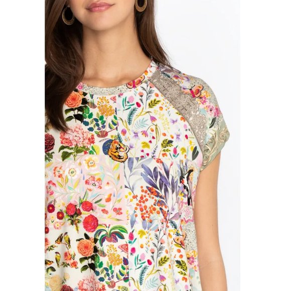 Johnny Was Short Sleeve Floral Flower Pink Filomena Beige Shirt Tee Top XXL New - Picture 4 of 5